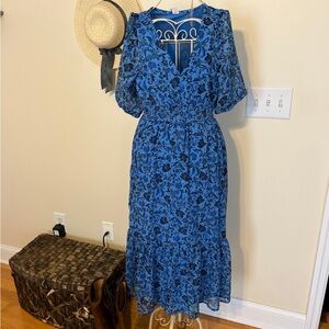 Old Navy Blue and Black Floral Midi Dress